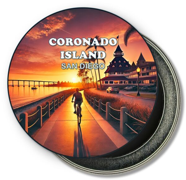 San Diego Coronado Island Fridge Magnet - Biking in Sunset 2