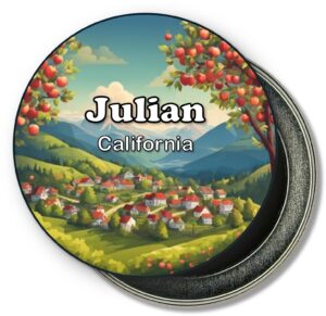 Julian California Fridge Magnet - Water Ink Painting of Town Between  Mountains