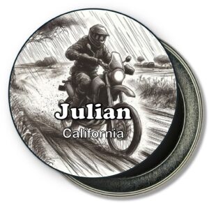 Julian California Fridge Magnet - Sketch of Sport Motorcycle Rider and Dirt Road