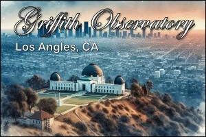 Los Angles California Postcards - Water Ink Painting of the Observatory with LA in the Background