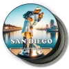 San Diego California Round Fridge Magnet - Kiss Sculptue and Sunset