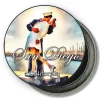 San Diego California Round Fridge Magnet - Water Ink Painting of Kiss Sculptue and Bay