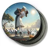 San Diego California Round Fridge Magnet - Kiss Sculptue in Sunny Day