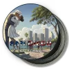 San Diego California Round Fridge Magnet - Kiss Sculptue and Downtown Background