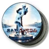 San Diego California Round Fridge Magnet - Water Ink Painting of Kiss Sculptue and Bay